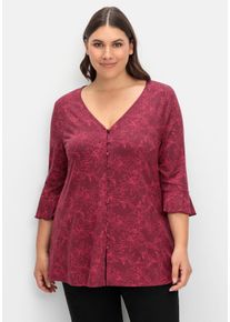 Große Größen 3/4-Arm-Shirt mit Blumenprint und Knopfleiste Gr. 56/58 rot geblümt von sheego für Damen