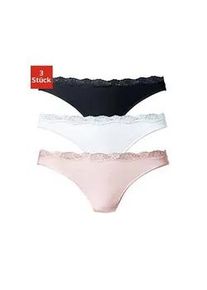 String Lascana Gr. 36/38, bunt (rosa, weiß, schwarz) Damen Unterhosen aus elastischer Baumwolle mit zarter Spitze