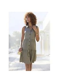 Sommerkleid Vivance Gr. 40, N-Gr, grün (khaki) Damen Kleider aus gewebter Viskose, Blusenkleid mit Knopfleiste und Hemdblusenkragen