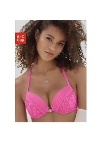 Push-up-BH Vivance Gr. 70, Cup B, pink Damen BHs mit Spitze in Kussmund-Optik Neckholder-Träger, Dessous