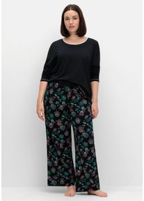 Große Größen Lange Schlafhose mit Paisleydruck und weitem Bein Gr. 44/46 schwarz von sheego für Damen