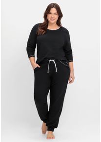 Große Größen Lange Schlafhose mit schmalem Bein und Kontrastdetails Gr. 60/62 schwarz von sheego für Damen