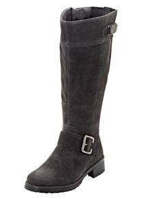 Große Größen Weitschaftstiefel aus Leder mit Zierband Gr. 41 schwarz von sheego für Damen