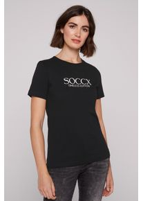 SOCCX Damen Rundhalsshirt, schwarz, casual, Gr. XS, bedruckt, Material: 100% Baumwolle, Shirts, aus Baumwolle