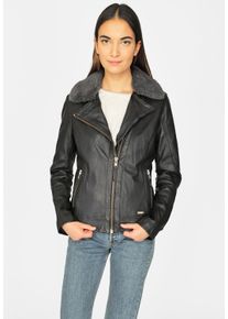 Mustang Damen Lederjacke "3102136", schwarz, Gr. XL, Obermaterial: 100% Lammleder / Futter: 100% Baumwolle / Ärmelfutter: 100% Polyester / Kragen:
