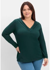 sheego by Joe Browns Große Größen Langarmshirt mit Zierfalten am V-Ausschnitt, A-Linie Gr. 52/54 grün von sheego für Damen