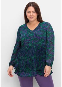 sheego by Joe Browns Große Größen Bedruckte Chiffontunika mit Plisseefalten Gr. 46 schwarz geblümt von sheego für Damen