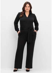 sheego by Joe Browns Große Größen Jumpsuit mit Bindegürtel und Reißverschluss vorn Gr. 42 schwarz von sheego für Damen