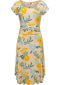 Ragwear Damen Sommerkleid "Yvone Flowers", beige, Gr. XL, 95% Viskose, 5% Elasthan, Kleider, Leichtes Jersey-Kleid mit Taillengürtel