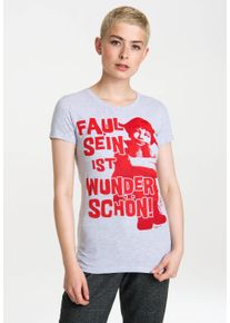 logoshirt Damen T-Shirt "Pippi Langstrumpf", weiß, casual, Gr. L, bedruckt, meliert, 95% Baumwolle, 5% Viskose, Shirts, mit tollem Frontprint