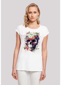 F4NT4STIC Damen T-Shirt "Totenkopf Blumen", weiß, casual, Gr. XXL, Obermaterial: 100% Baumwolle, Shirts, Print