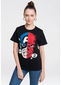 logoshirt Damen T-Shirt "Captain America And Red Skull Faces", bunt, casual, Gr. L, bedruckt, 100% Baumwolle, Shirts, mit coolem Frontprint