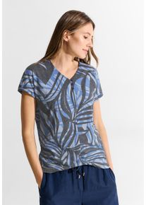 Cecil Damen T-Shirt, blau, casual, Gr. XXL, bedruckt, Stoff, 65% Polyester, 35% Baumwolle, Shirts, mit Burnout-Optik