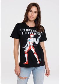 logoshirt Damen T-Shirt "Captain Future", schwarz, casual, Gr. L, bedruckt, 100% Baumwolle, Shirts, mit coolem Frontprint