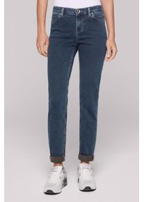 SOCCX Damen Slim-fit-Jeans, blau, casual, Gr. 30, Abriebeffekte, Material: 98% Baumwolle, 2% Elasthan, Zusatz: Enthält nichttextile Teile tierischen