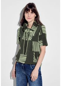 Cecil Damen T-Shirt, grün, casual, Gr. S, gemustert, Stoff, 75% Viskose, 20% Polyester, 5% Elasthan, Shirts, mit Kängurutasche