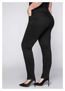 sheego Damen Stretch-Jeans "Große Größen", schwarz, casual, Gr. 112, unifarben, Obermaterial: 66% Baumwolle, 23% Polyester, 10% Viskose, 1% Elasthan