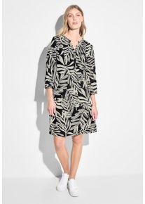 Cecil Damen Blusenkleid, schwarz, casual, Gr. M, geblümt, Stoff, 55% Leinen, 45% Viskose, Kleider, im Tunika-Style