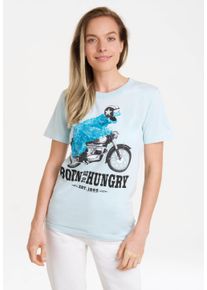 logoshirt Damen T-Shirt "Sesamstrasse - Krümelmonster Motorrad", blau, casual, Gr. XS, bedruckt, 100% Baumwolle, Shirts, mit lizenziertem Print