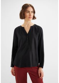 Street One Damen Langarmbluse, schwarz, casual, Gr. 42, unifarben, Stoff, 100% Viskose, Blusen, mit geschlitztem Rundhalsausschnitt