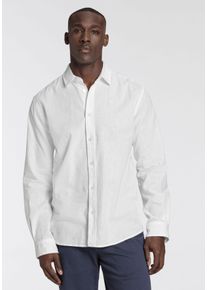 DELMAO Herren Leinenhemd, blau, Basic, Gr. XXL, bestickt, Web, Obermaterial: 55% Leinen, 45% Baumwolle, Hemden, mit kleiner Stickerei
