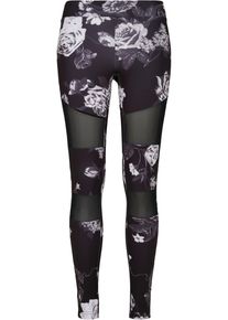 Urban Classics Damen Leggings "Urban Classics Damen Ladies Tech Mesh AOP Leggings", schwarz-weiß, Gr. S, 77% Polyester, 23% Elasthan, Hosen