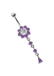 Adelia´s ADELIA ́S Damen Bauchnabelpiercing "Piercing Bauchnabelpiercing", lila, Titan, Piercings, Blume mit Hänger und Steinen