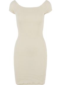 Urban Classics Damen Shirtkleid "Urban Classics Damen Ladies Off Shoulder Rib Dress", beige, klassisch, Gr. XL, unifarben, 97% Baumwolle, 3%