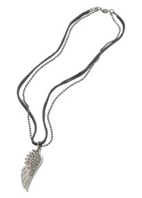 Firetti Damen Kette mit Anhänger "mit Flügelanhänger", Metall-Leder, L: 52cm, silber, Metall, Leder, Halsketten