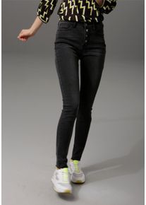 Aniston CASUAL Damen Skinny-fit-Jeans, schwarz, modisch, Gr. 38, leichte Abriebeffekte, Destroyed-Effekte, Denim/Jeans, Obermaterial: 70% Baumwolle,