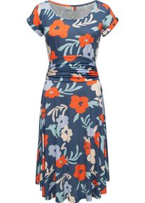 Ragwear Damen Sommerkleid "Yvone Flowers", blau, casual, Gr. L, 95% Viskose, 5% Elasthan, Kleider, Leichtes Jersey-Kleid mit Taillengürtel