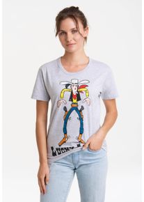 logoshirt Damen T-Shirt "Lucky Luke Colt", grau, casual, Gr. XL, bedruckt, meliert, 95% Baumwolle, 5% Viskose, Shirts, mit lizenziertem Print