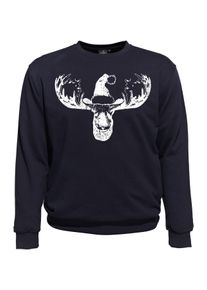 Herren Sweatshirt "ELCH MIT HUT", blau, casual, Gr. XXL, Ahorn Sportswear, bedruckt, mehrfarbig, 100% Baumwolle, Sweatshirts, mit Rundhals-Ausschnitt