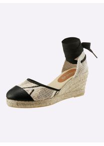 Heine Damen Keilsandalette, Gr. 38, beige, Textil, Synthetik, modisch, Schuhe