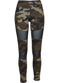 Urban Classics Damen Leggings "Urban Classics Damen Ladies Camo Tech Mesh Leggings", grün, Gr. S, 77% Polyester, 23% Elasthan, Hosen