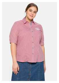 sheego Damen Trachtenbluse "Große Größen", rot, feminin, Gr. 40, gemustert, Obermaterial: 60% Baumwolle, 40% Polyester, Blusen, mit Stickereien