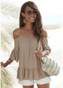 Buffalo Schlupfbluse taupe Gr. 34 für Damen. Mit Rundhals. Figurumspielend