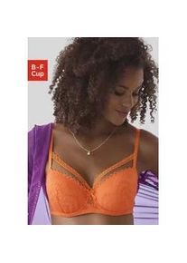 Schalen-BH Lascana Gr. 75, Cup C, orange (clementine) Damen BHs mit modischer Zick-Zack-Spitze im Balconnet-Schnitt, Dessous