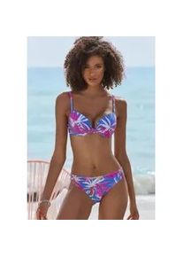 B&uuml;gel-Bikini-Top Buffalo "Soleil", Damen, Gr. 36, Cup B, bunt (blau, pink bedruckt), Recycling-Polyamid, bedruckt, floral, Bikini-Oberteile, mit Wattierung