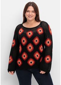 sheego by Joe Browns Große Größen Häkelpullover mit aufgenähten Rhomben Gr. 44/46 schwarz von sheego für Damen