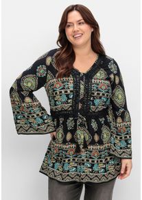 sheego by Joe Browns Große Größen Longbluse im Ethno-Stil, mit Crochet-Spitze Gr. 52 schwarz geblümt von sheego für Damen