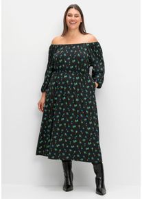 Große Größen Jerseykleid mit variablem Carmen-Ausschnitt Gr. 54 schwarz geblümt von sheego für Damen