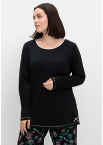 Große Größen Langes Schlafshirt mit Seitenschlitzen, Rundhalsausschnitt Gr. 60/62 schwarz von sheego für Damen