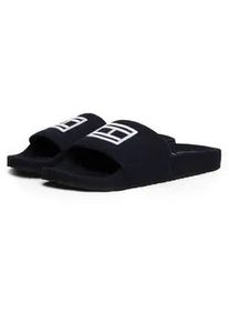 Pantolette Tommy Hilfiger "FLAG WARM HILIFGER POOL SLIDE" Gr. 41, blau (dunkelblau) Herren Schuhe Poolslide,Badepantolette,Hausschuh mit Kontrast-TH-Logo, schmale Form