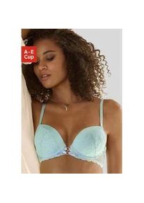 Push-up-BH Lascana Gr. 70, Cup C, blau (aquablau) Damen BHs mit sexy Bänderoptik vorn, Dessous