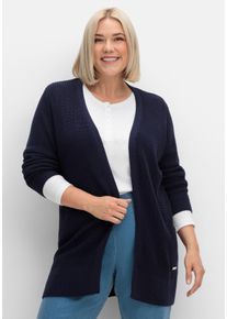 Große Größen Lange Strickjacke in Grobstrick-Optik, offene Form Gr. 50 blau von sheego für Damen