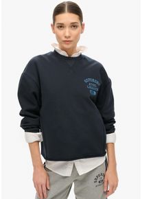 Superdry Damen Sweatshirt "ATHLETIC LOOSE CROP CREW", blau, casual, Gr. XL, unifarben, Sweatware, Obermaterial: 100% Baumwolle, Sweatshirts