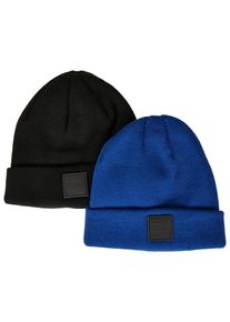 Urban Classics Baby Beanie "Urban Classics Damen Logopatch Beanie Kids 2-Pack", blau, Gr. 110, Kunstfaser, Mützen