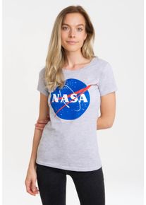 logoshirt Damen T-Shirt "NASA", grau, casual, Gr. S, bedruckt, unifarben, 95% Baumwolle, 5% Viskose, Shirts, mit lizenziertem Print
