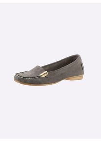 Heine Damen Mokassin, Gr. 42, grau, Leder, Rindsleder, Veloursleder, modisch, Schuhe